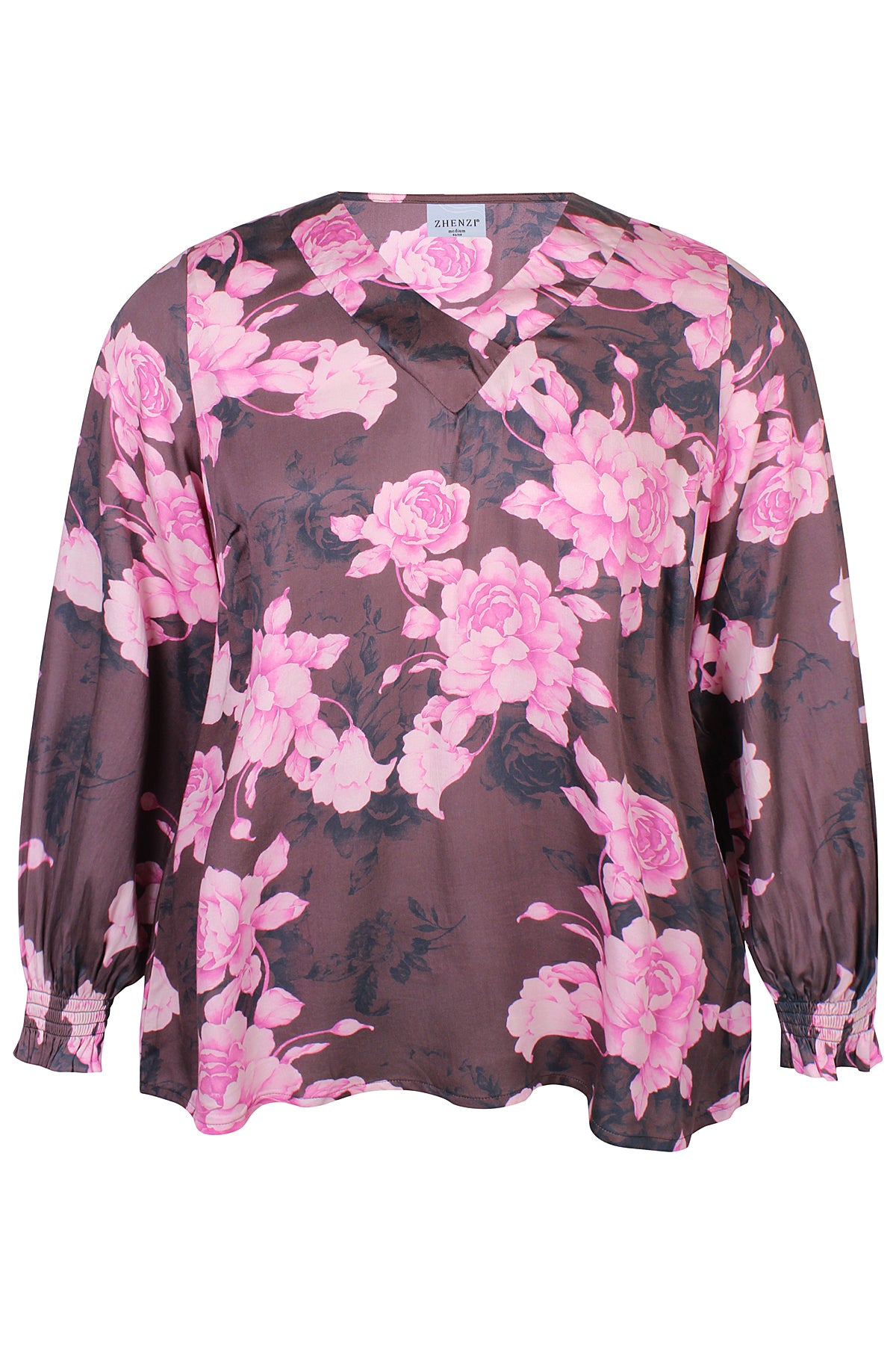Zhenzi blouse met bloemen print aubergine en roze model Meryl 201616