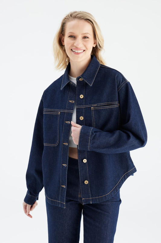 COJ jeans jasje donker blauw model Tamara Raw denim blue