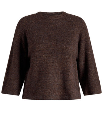 Yest trui bruin met lurex driekwart mouw model Ulia brown