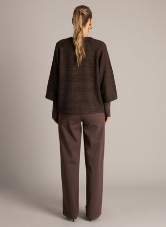 Yest trui bruin met lurex driekwart mouw model Ulia brown 