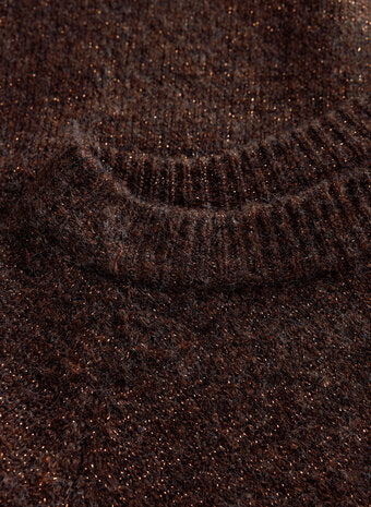 Yest trui bruin met lurex driekwart mouw model Ulia brown 