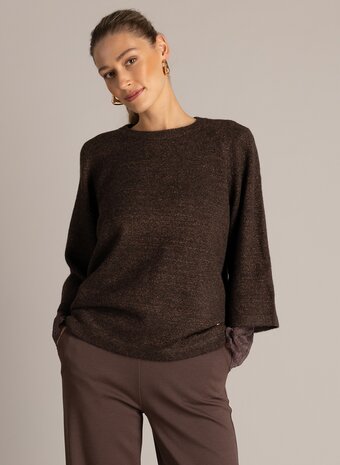 Yest trui bruin met lurex driekwart mouw model Ulia brown 