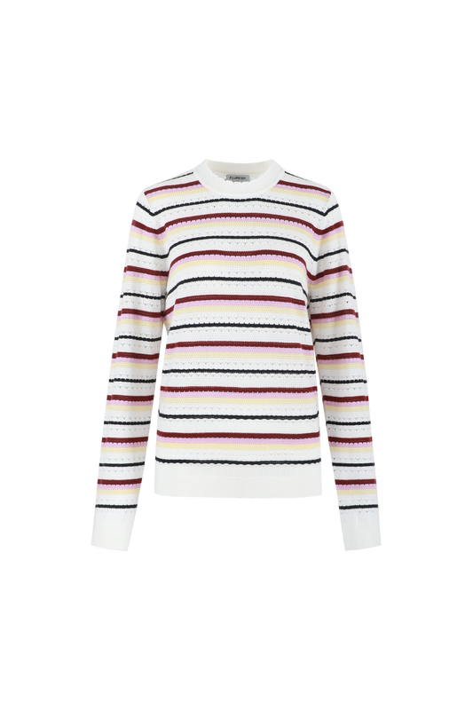 Fluresk trui offwhite gestreept met geel,rood en roze model Brienna knit sweater