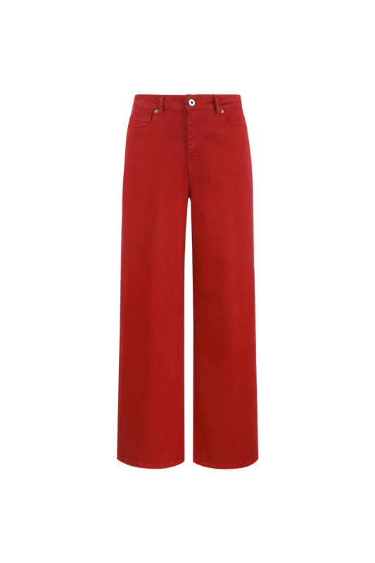 Fluresk jeans rood wide fit model Verina rhubarb