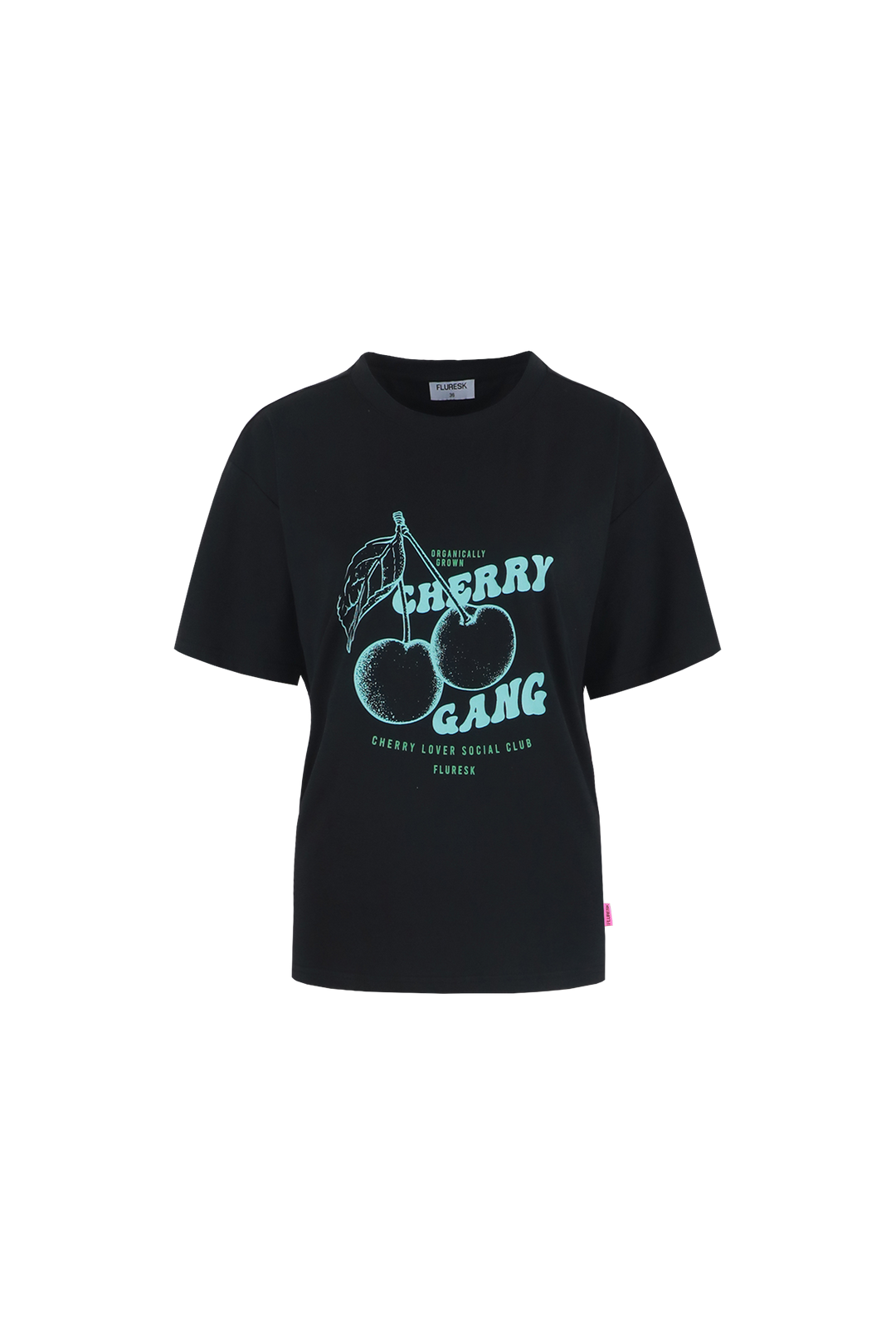 Fluresk T-shirt zwart met blauw groene opdruk model Miralda black