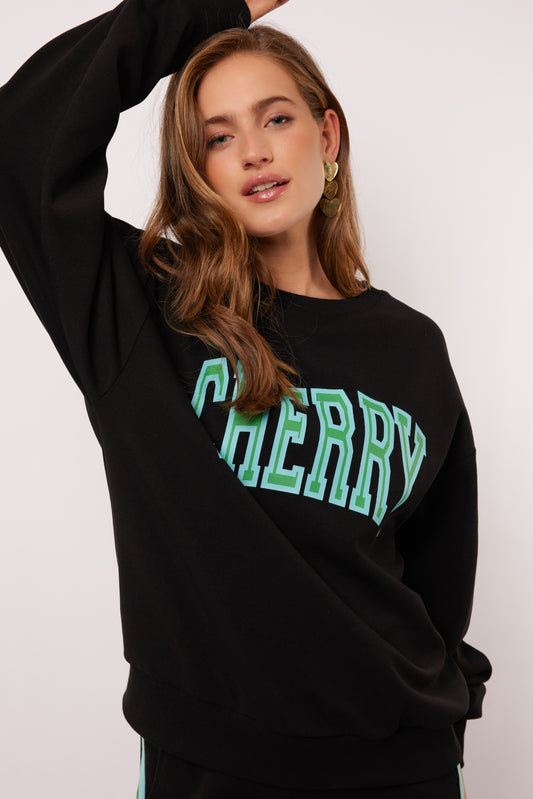 Fluresk sweater zwart model Senara cherry black