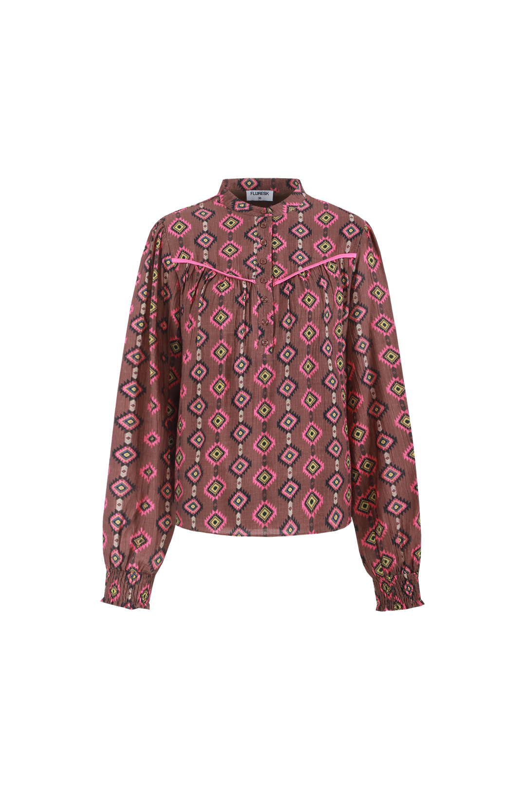 Fluresk blouse bruin roze print model Rhodes top mocha brown raspberry