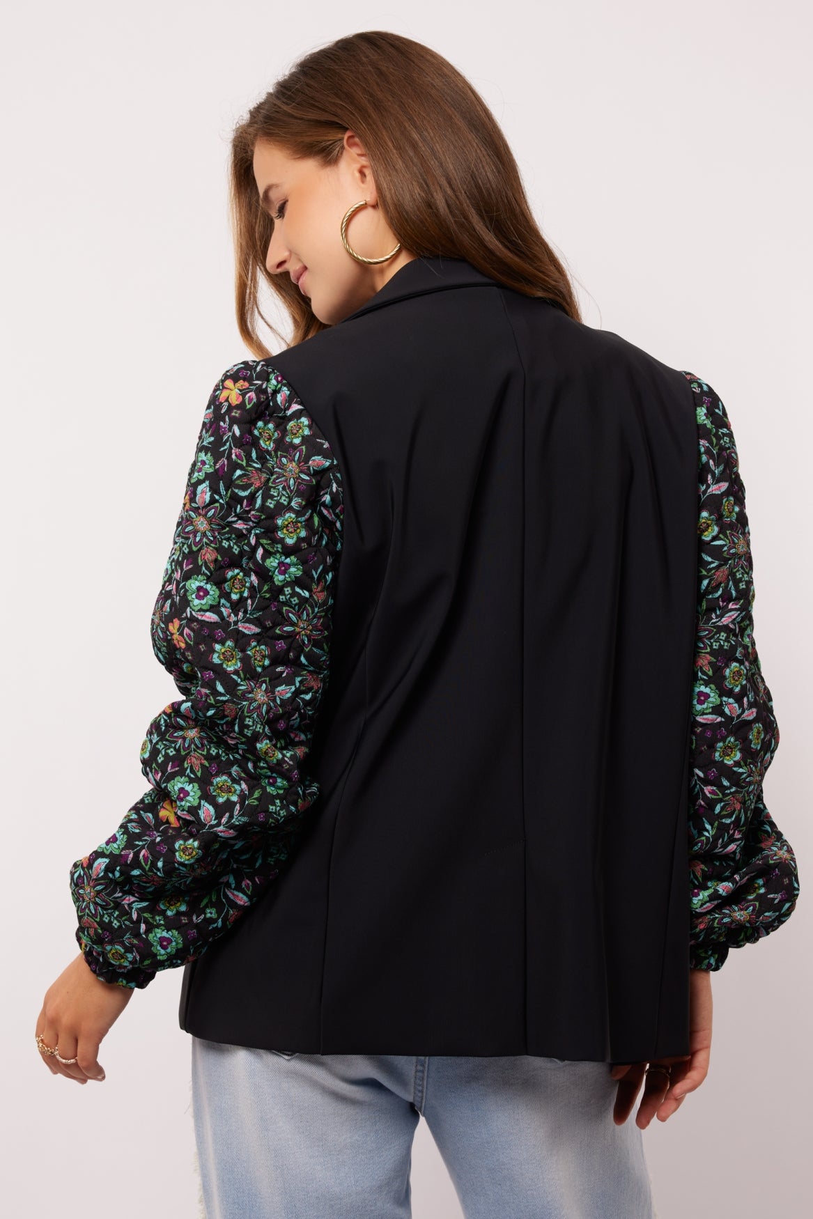 Fluresk blazer zwart met print mouw model Myrha