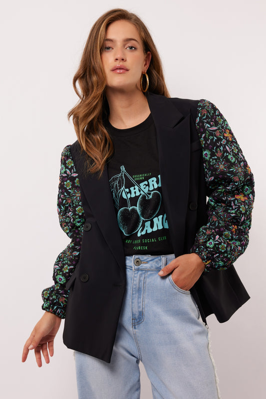 Fluresk blazer zwart met print mouw model Myrha