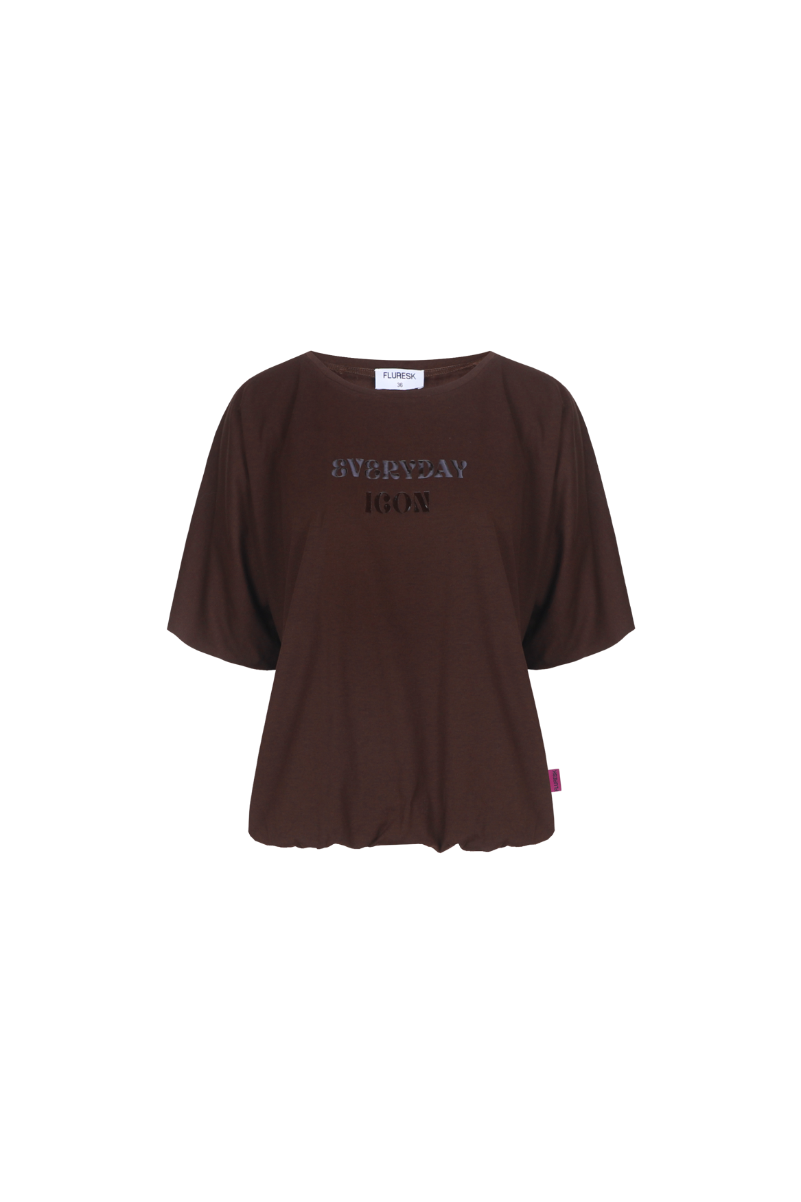 Fluresk T-shirt bruin met pof mouw model Dez dark chocolate