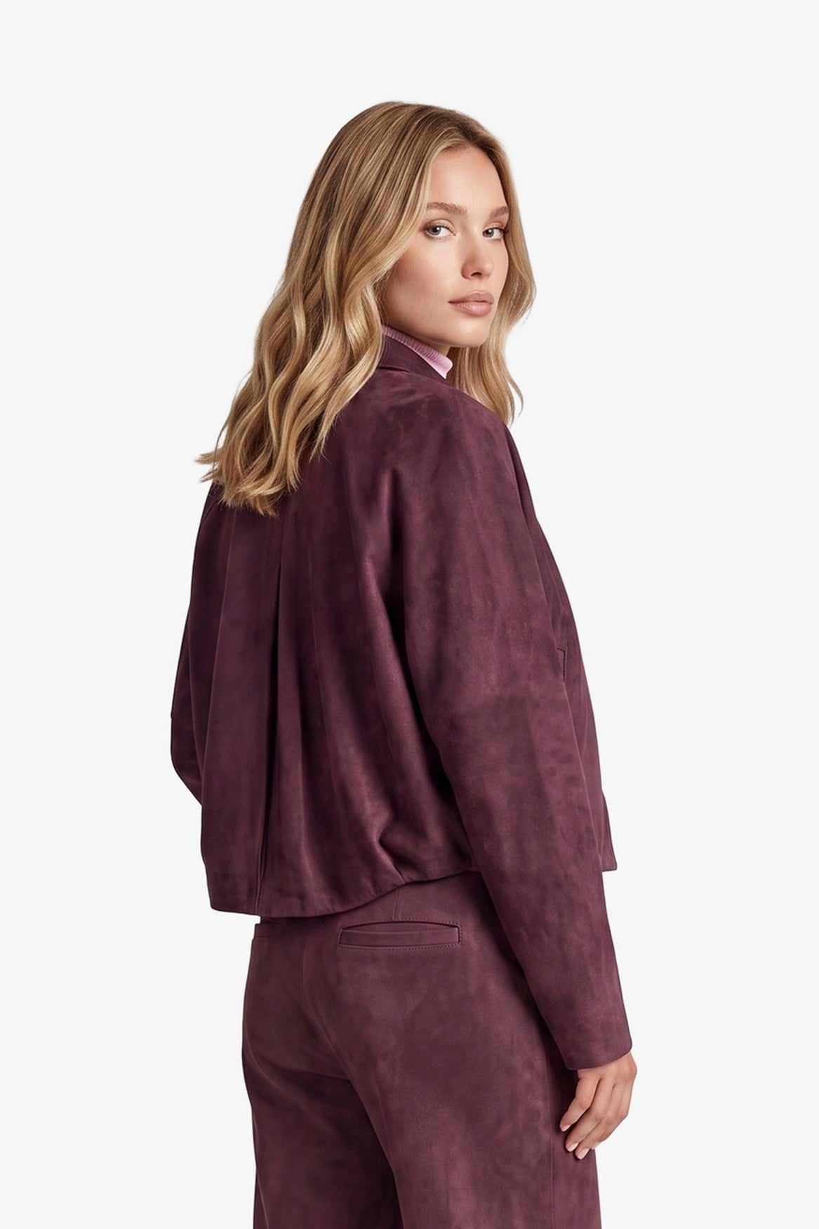 Fluresk suede look jasje bordeaux rood model Ginny jacket mulberry