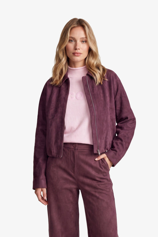Fluresk suede look jasje bordeaux rood model Ginny jacket mulberry
