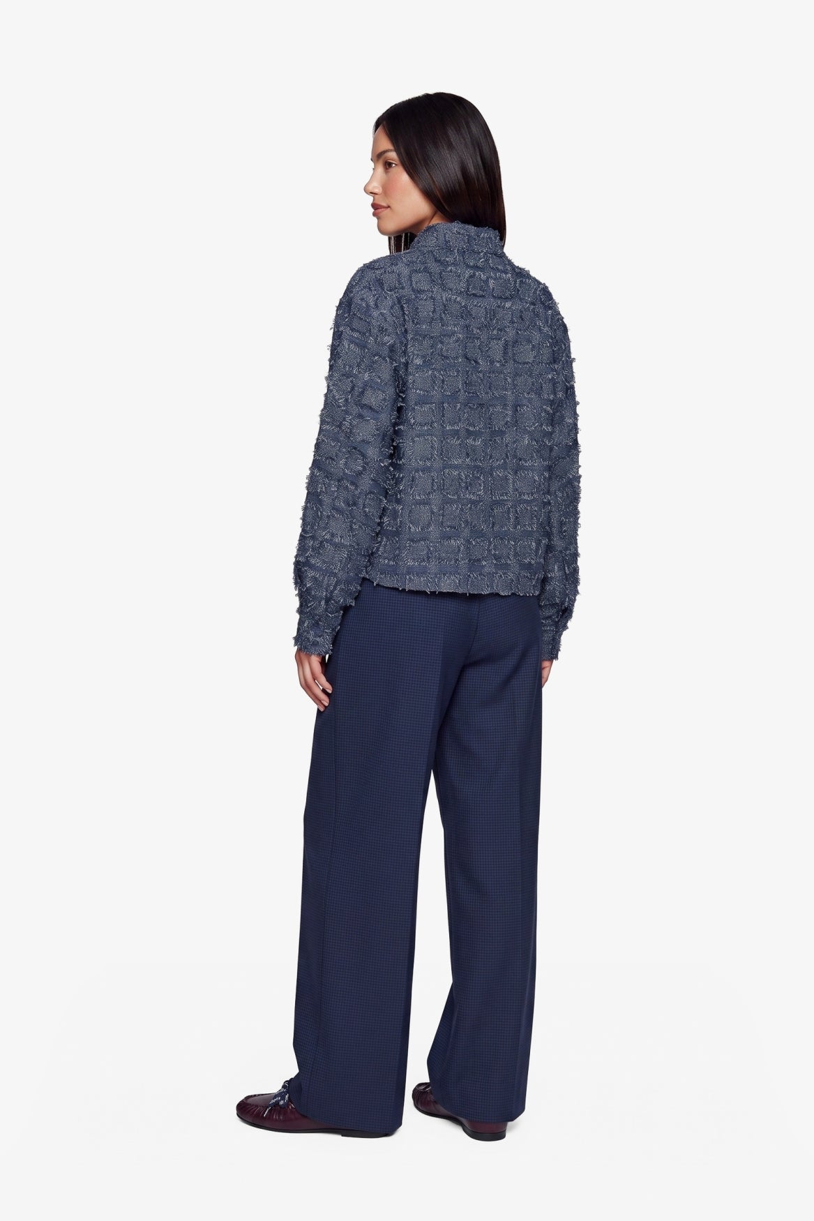 Fluresk blouse denim blauw met ruffle detail Kris Navy Blue