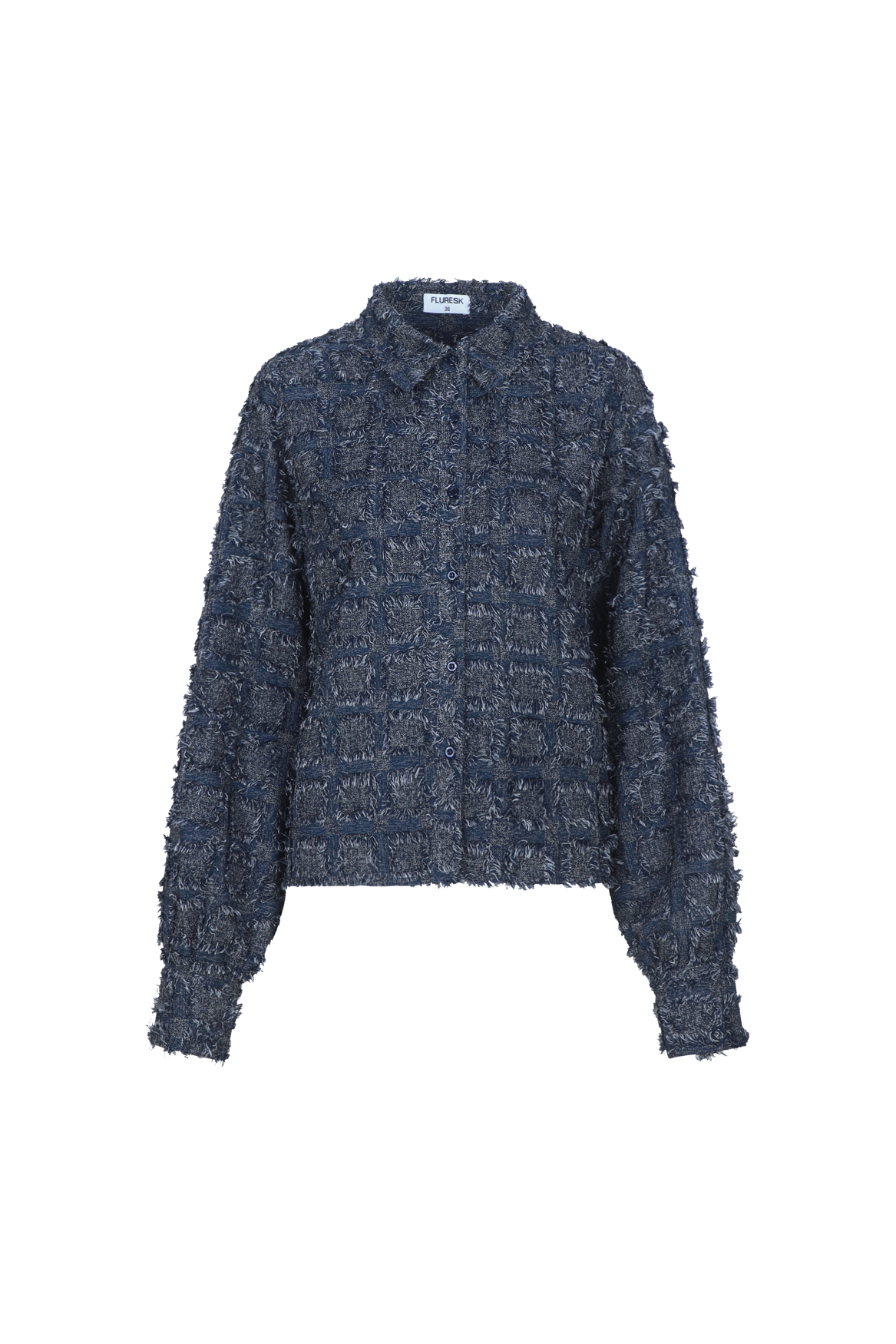 Fluresk blouse denim blauw met ruffle detail Kris Navy Blue
