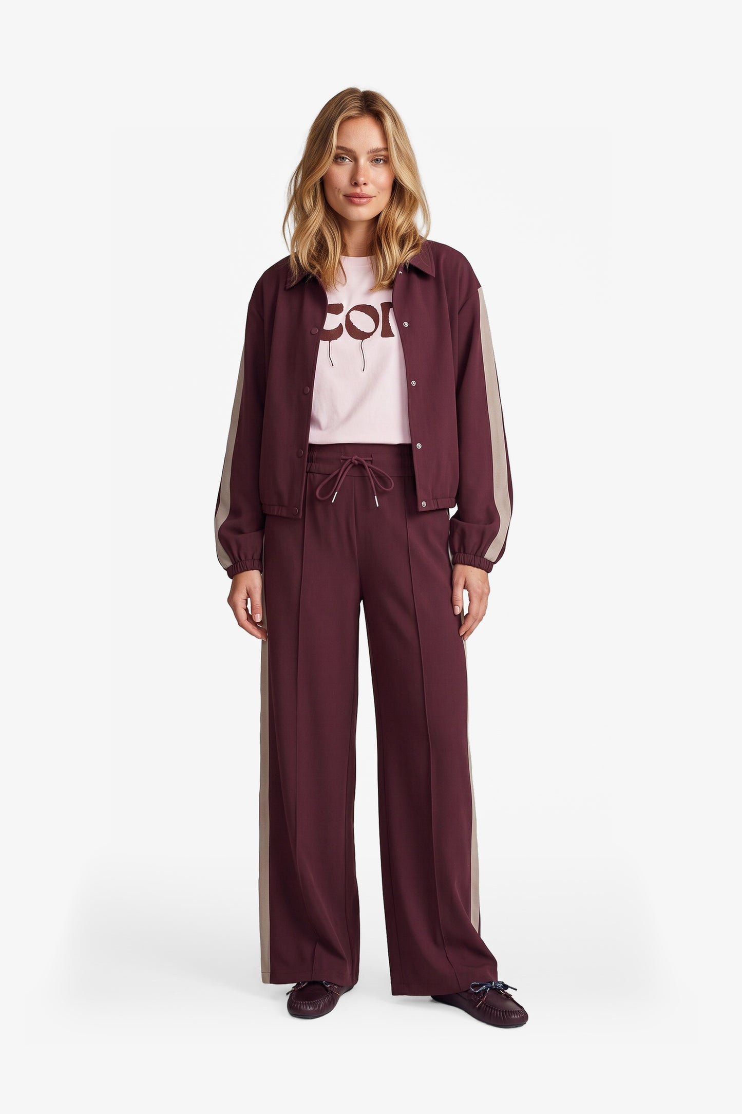 Fluresk jasje bordeaux rood met zandkleur streep en strass detail model Ro jacket Mulberry 26NQF26