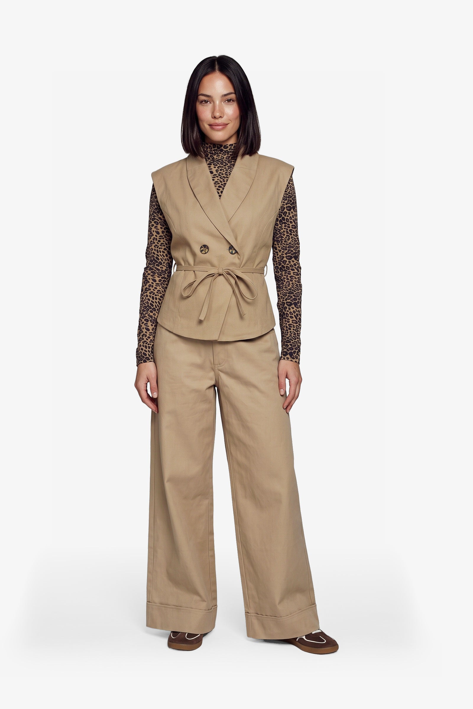 Fluresk broek zandkleur beige model Sien pants Khaki 26NQF27