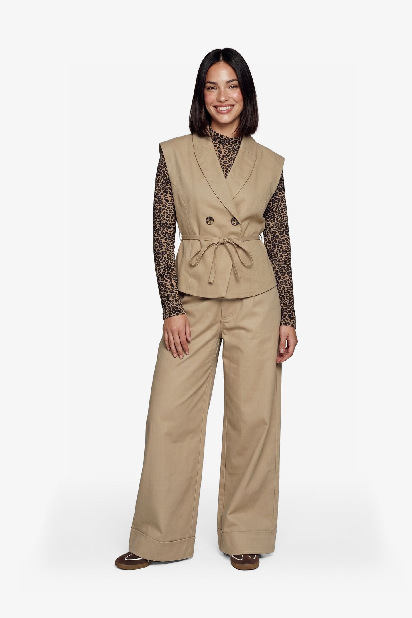 Fluresk gilet zand kleurig beige model Luen 26NQF29