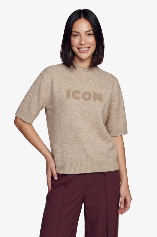 Fluresk trui korte mouw zandkleur model Khaki Ise knit top 26NVF01