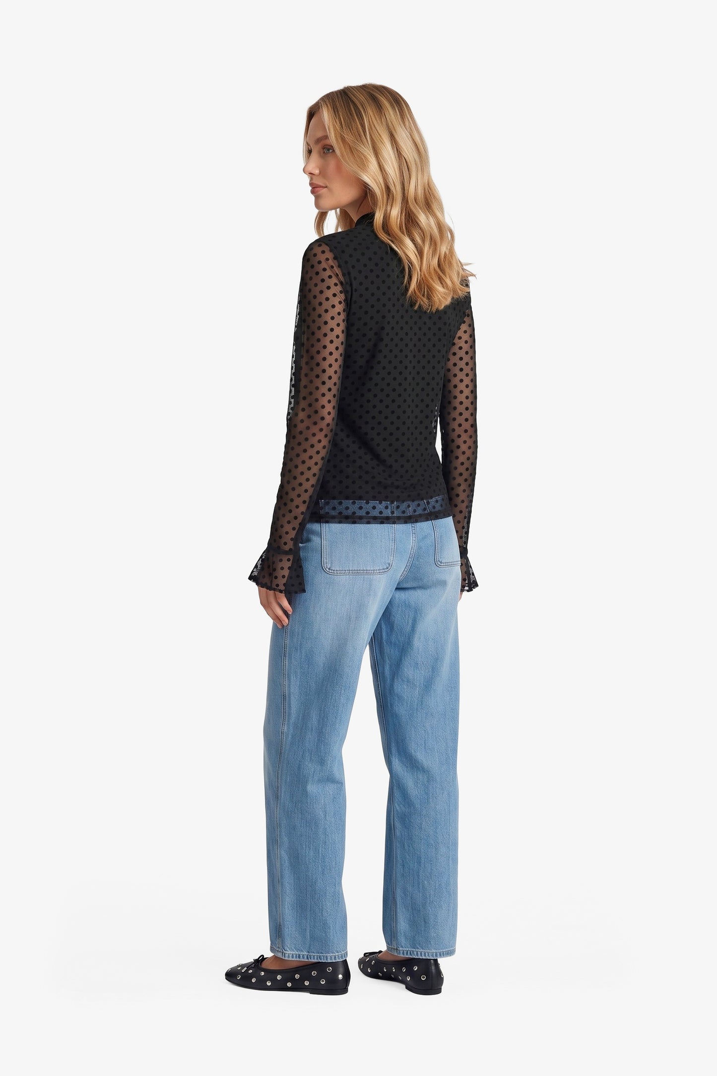 Fluresk longsleeve zwart met bolletjes polkadot model Zarah top black 26NZF10
