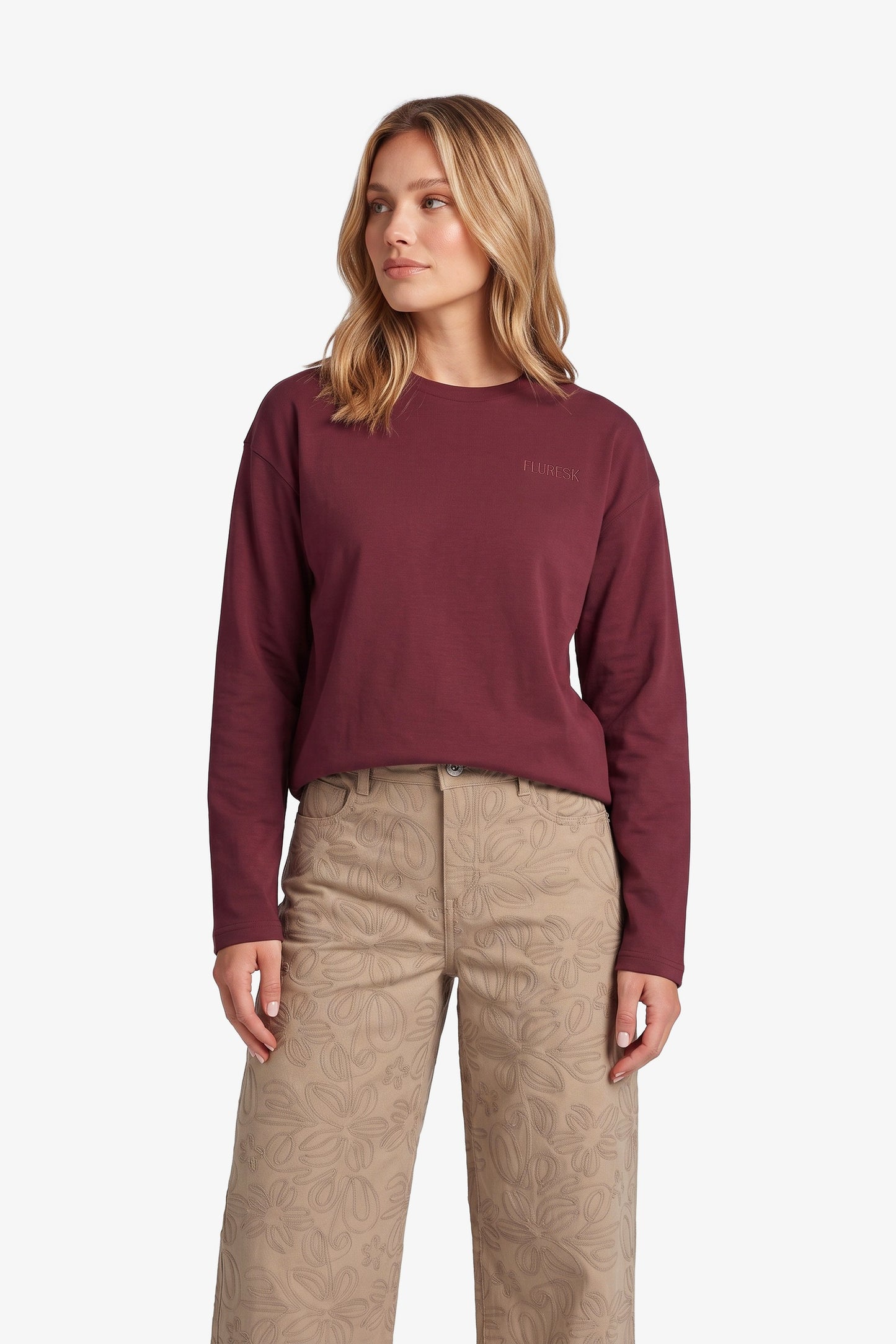 Fluresk sweater met franje op mouw bordeaux rood Zarah top 26NZF10 Mulberry