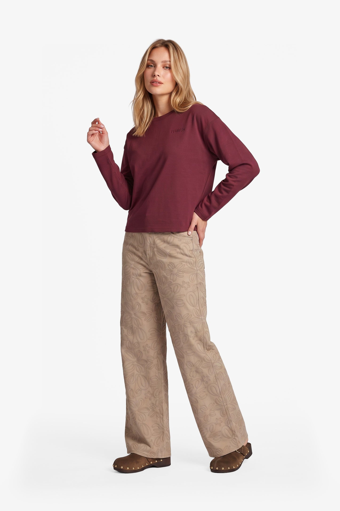 Fluresk sweater met franje op mouw bordeaux rood Zarah top 26NZF10 Mulberry