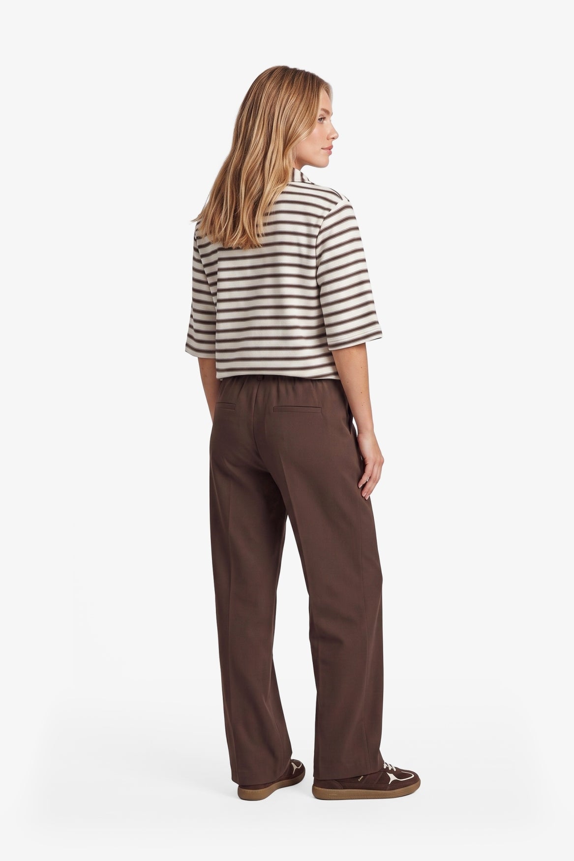 Fluresk shirt polo strepen beige en bruin model Clyde top dark chocolate