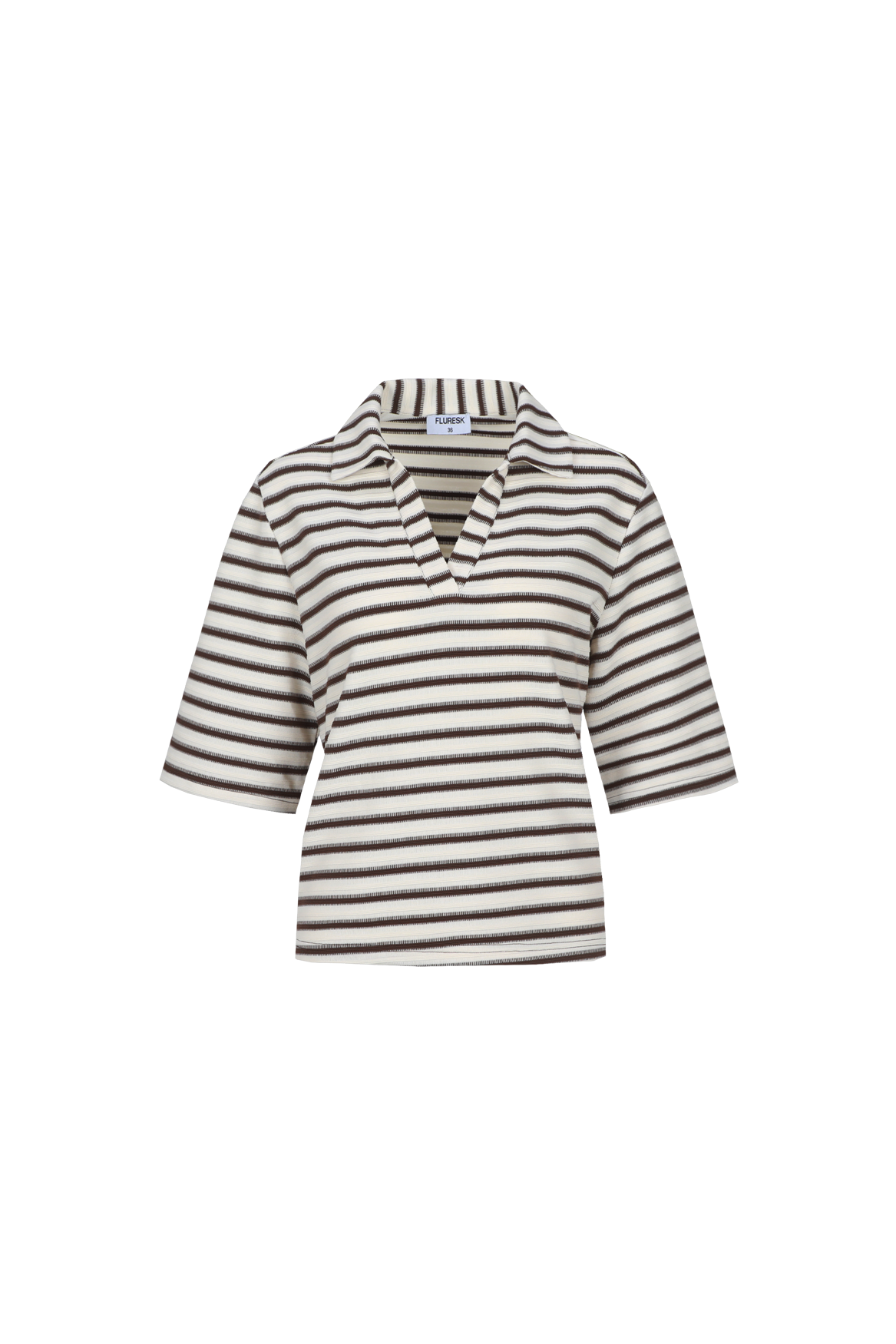 Fluresk shirt polo strepen beige en bruin model Clyde top dark chocolate