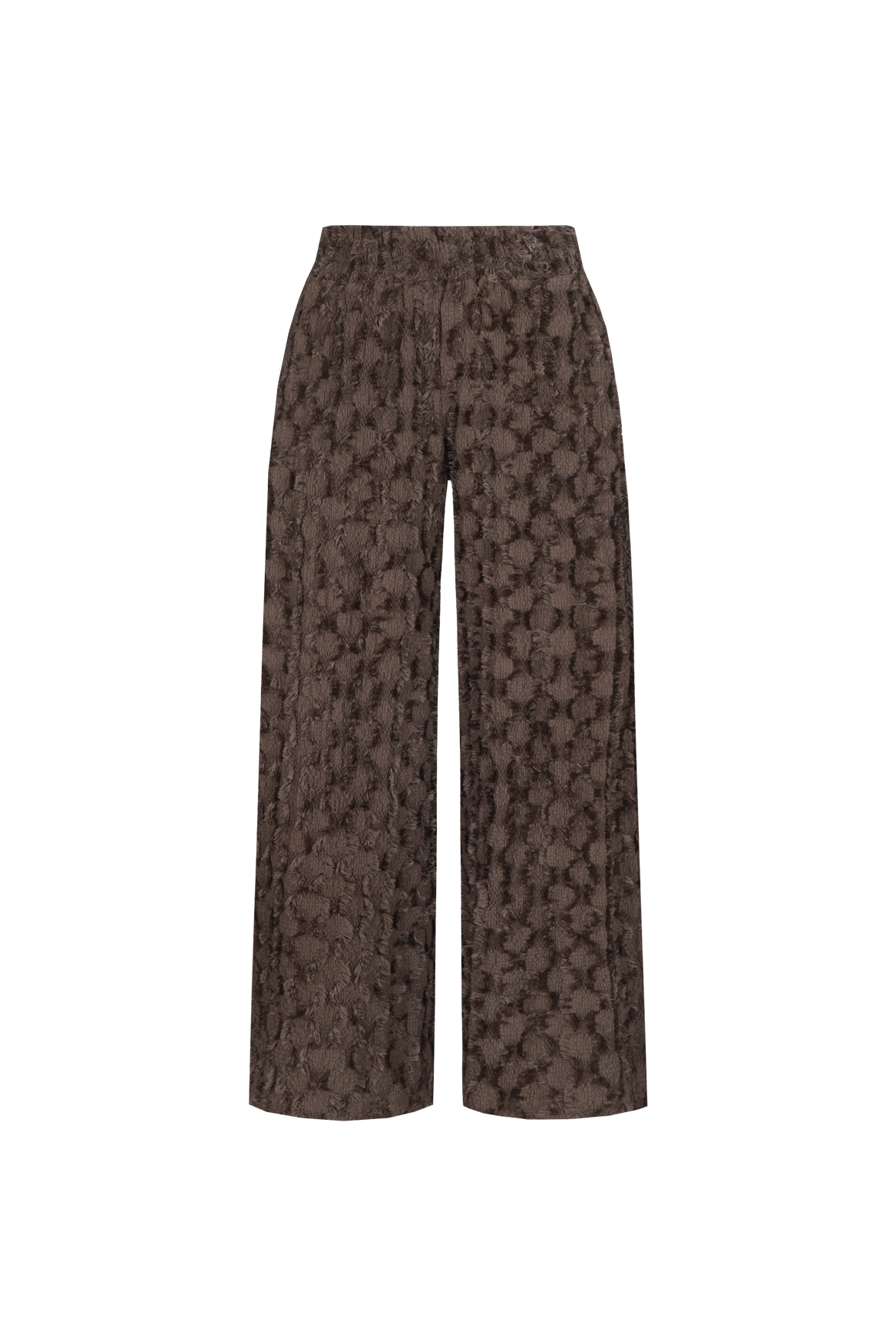 Fluresk broek bruin met ruffle structuur model Loa dark chocolate