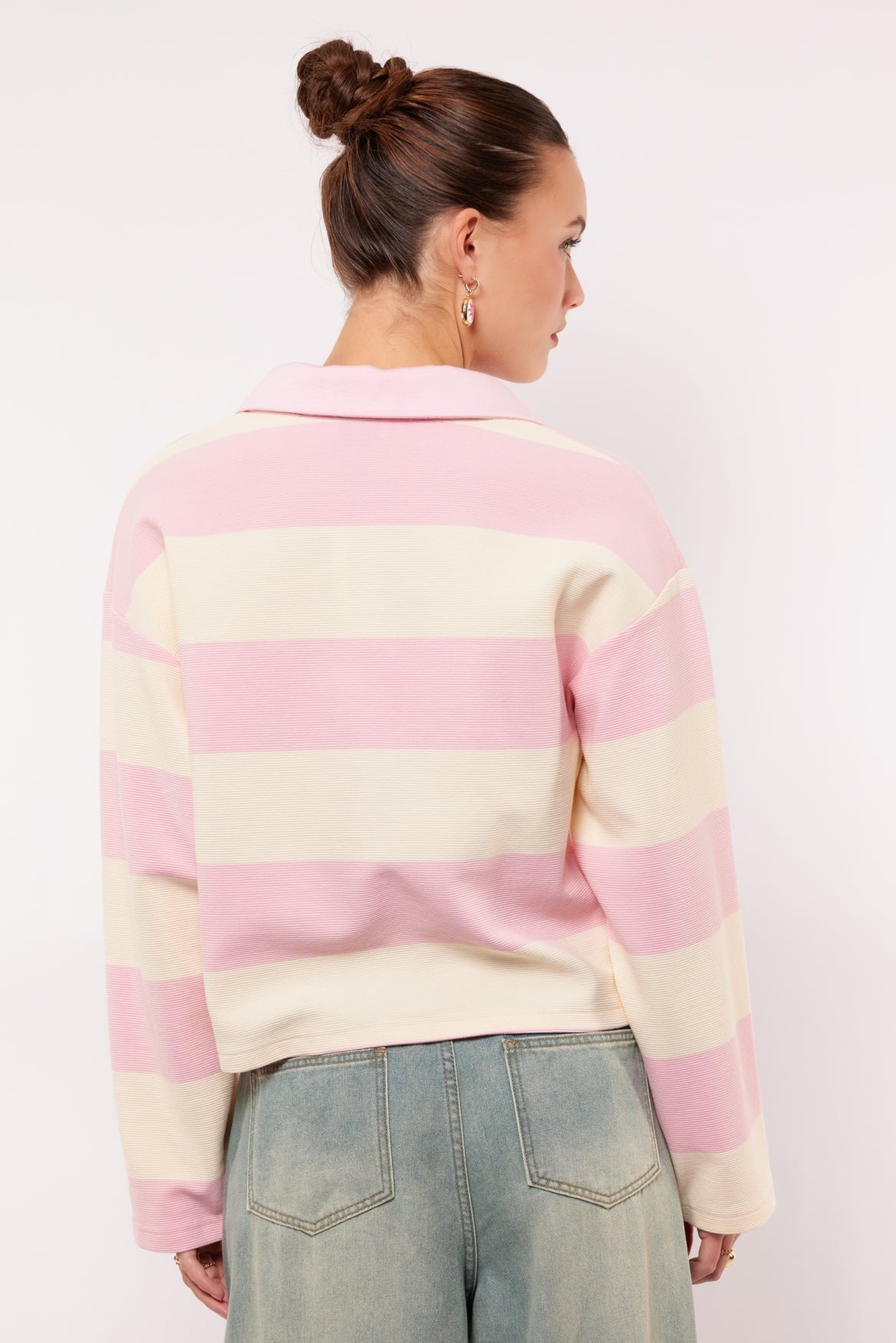 Fluresk polo trui offwhite roze gestreept model Zeyna sweater soft pink