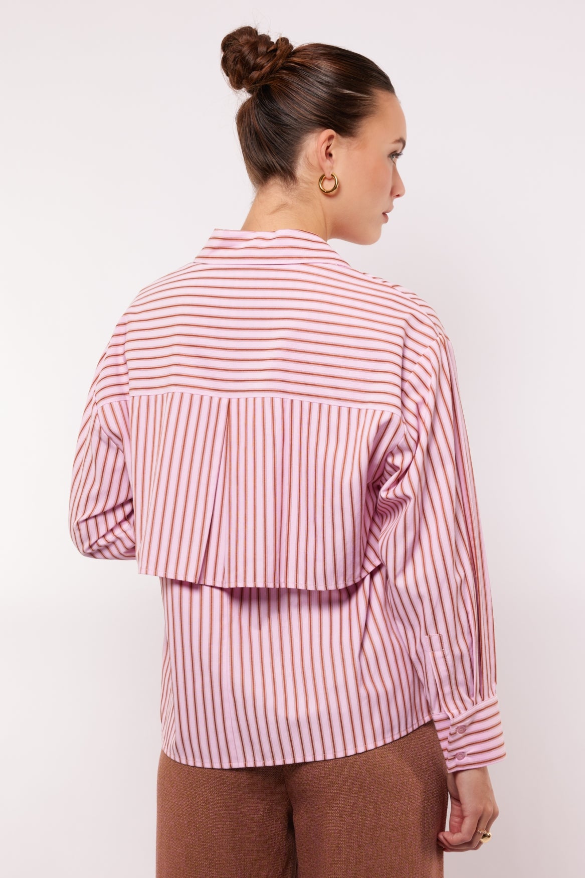 Fluresk blouse roze met bruin gestreept model Kia soft pink
