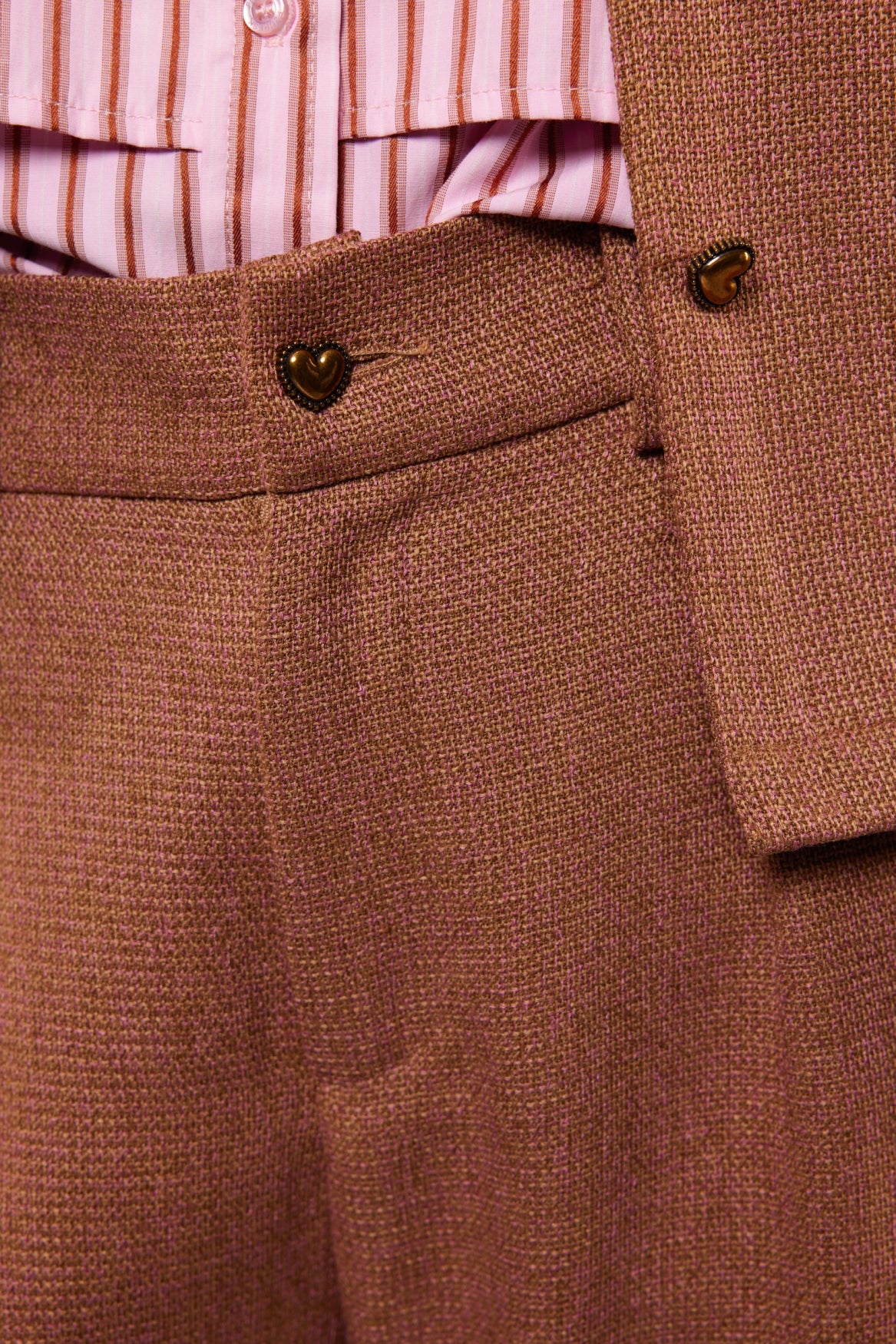 Fluresk pantalon camel met roze gemeleerd model Ronja pants Tawney