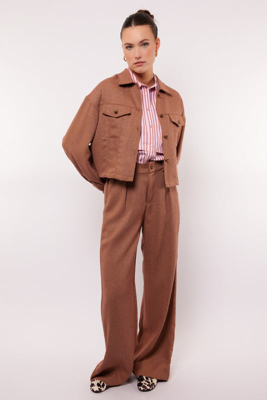 Fluresk pantalon camel met roze gemeleerd model Ronja pants Tawney