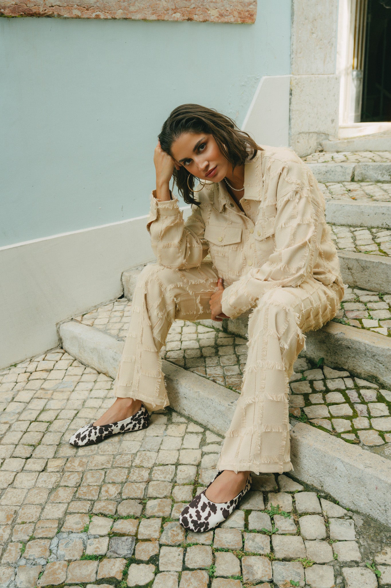 Fluresk offwhite broek met Franje Kalina Pants sand