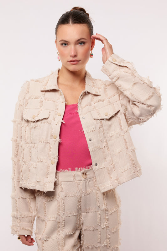Fluresk blazer jasje offwhite met franje model Camel Jacket sand franje