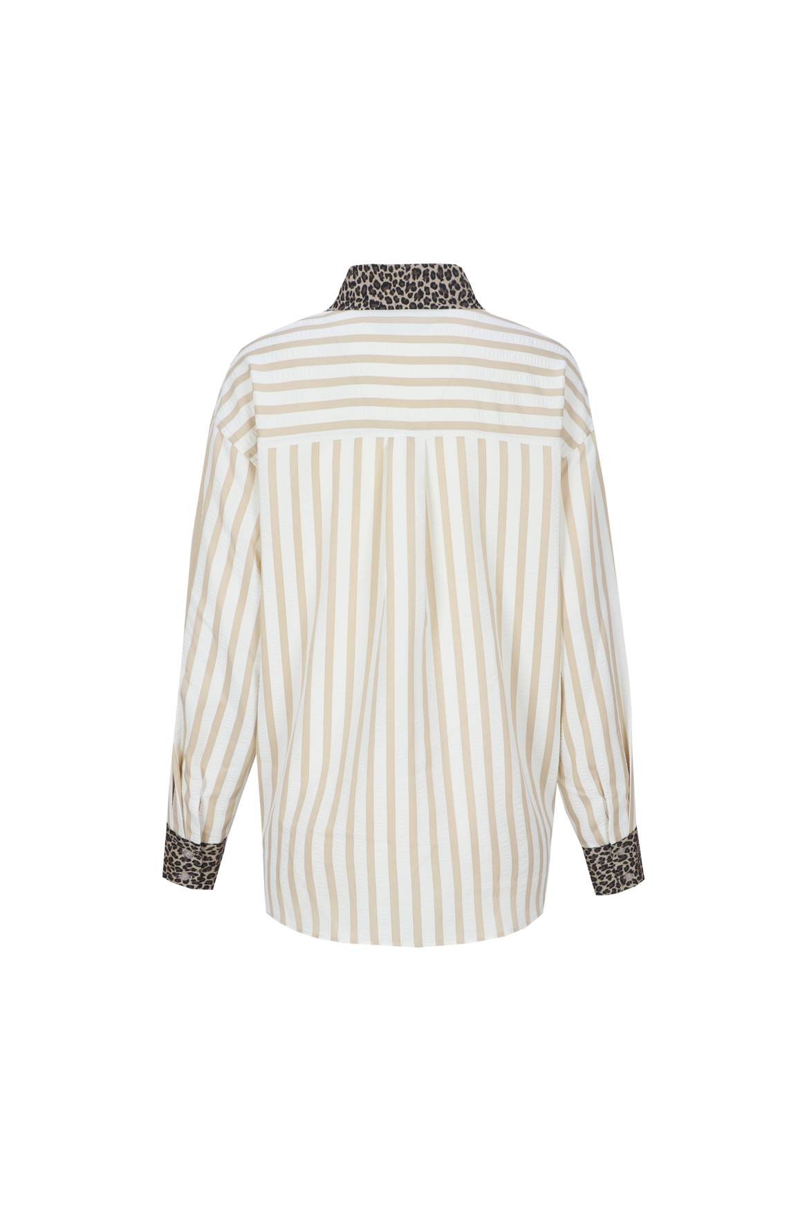 Fluresk blouse gestreept met panter detail model Suki nude oat