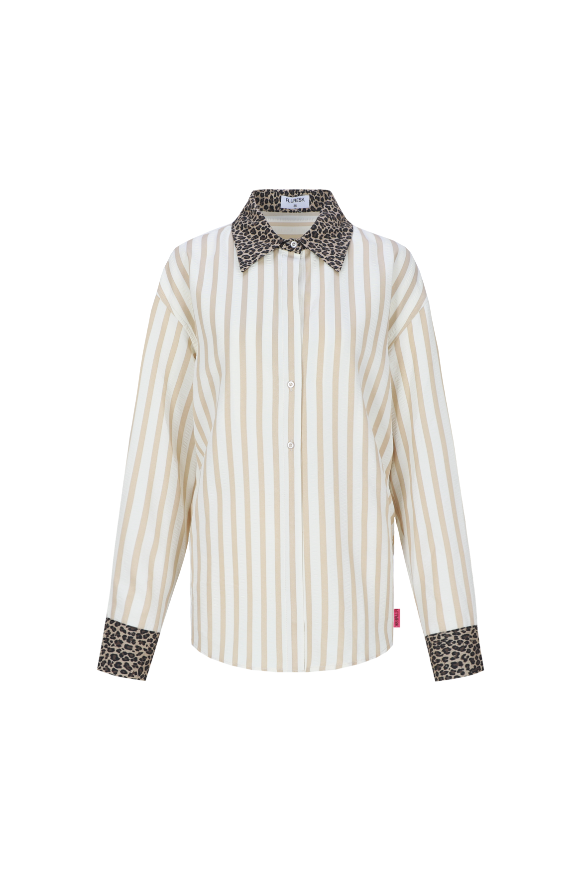 Fluresk blouse gestreept met panter detail model Suki nude oat