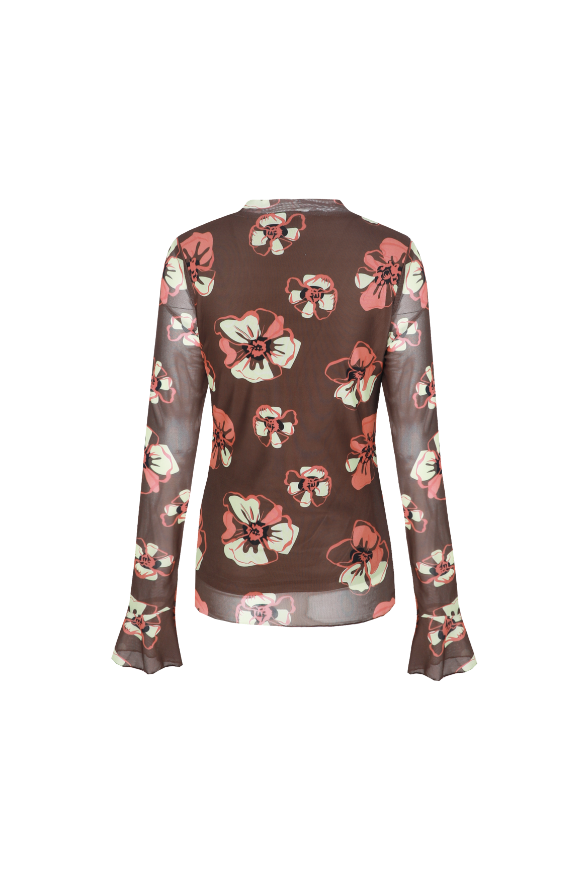 Fluresk longsleeve bruine met oranje bloemen print model Zarah top mocha brown citrus 26VZF08