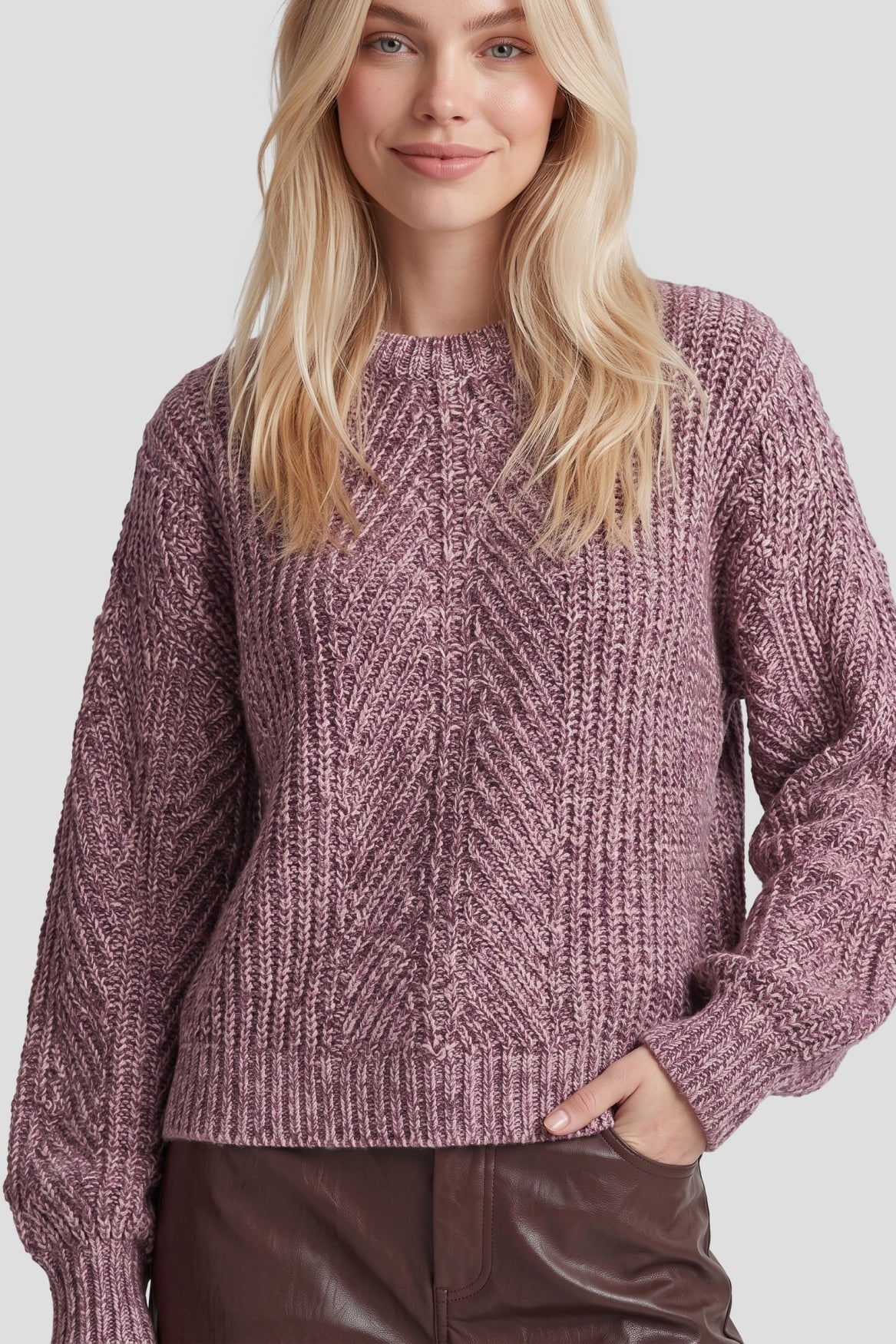 Fluresk trui roze met bruin gemeleerd model Fenni knit sweater mocha brown en piggy pink