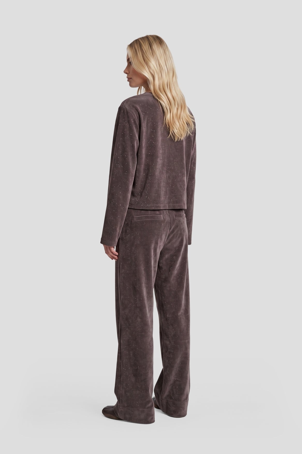 Fluresk broek grijs bruin velvet met sparkle model Benice pants muted gray