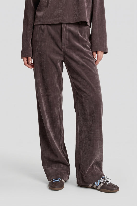 Fluresk broek grijs bruin velvet met sparkle model Benice pants muted gray