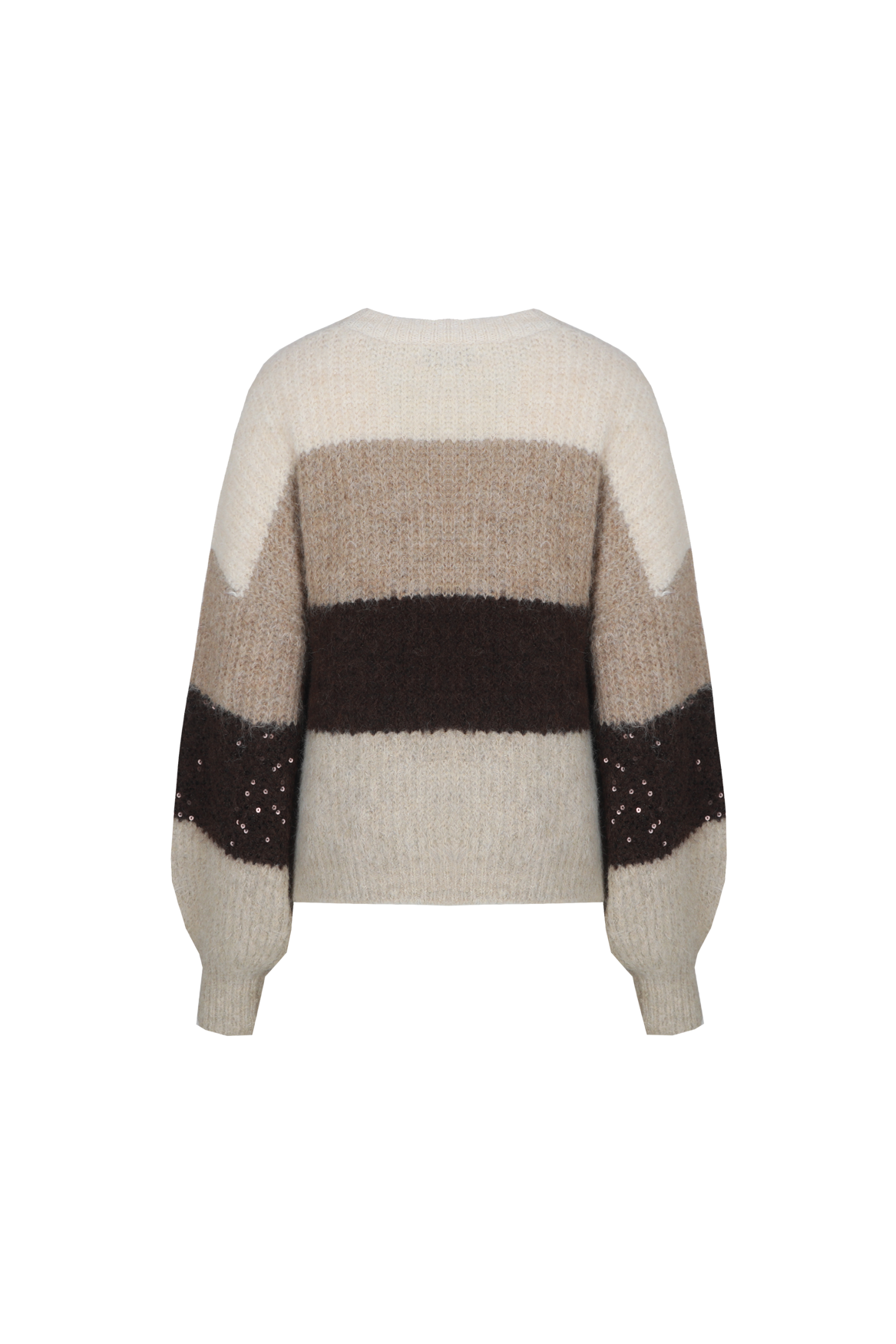 Fluresk trui beige bruin gestreept met pailletten model Livia knit sweater Light Camel/Dark Chocolate