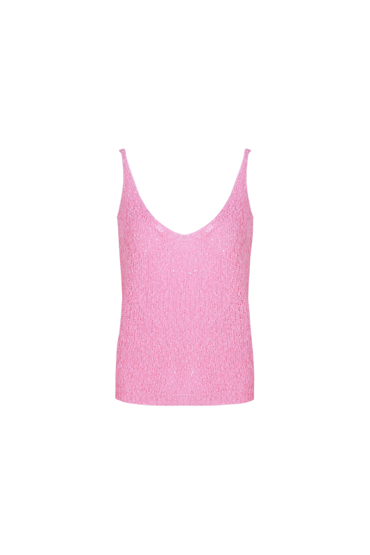 Fluresk top roze met paillet detail model Irina knitting blush