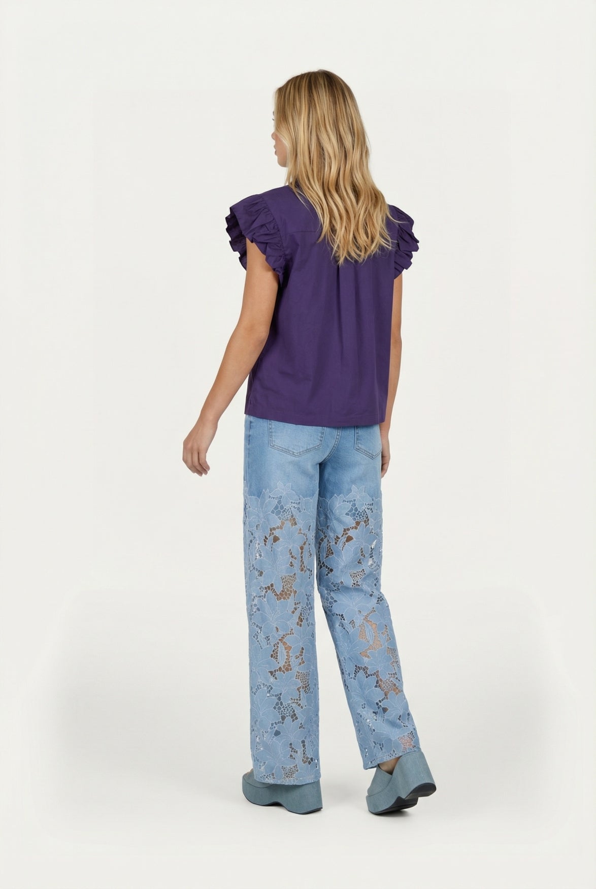 Fluresk jeans met kant blauw ella pants mid blue denim