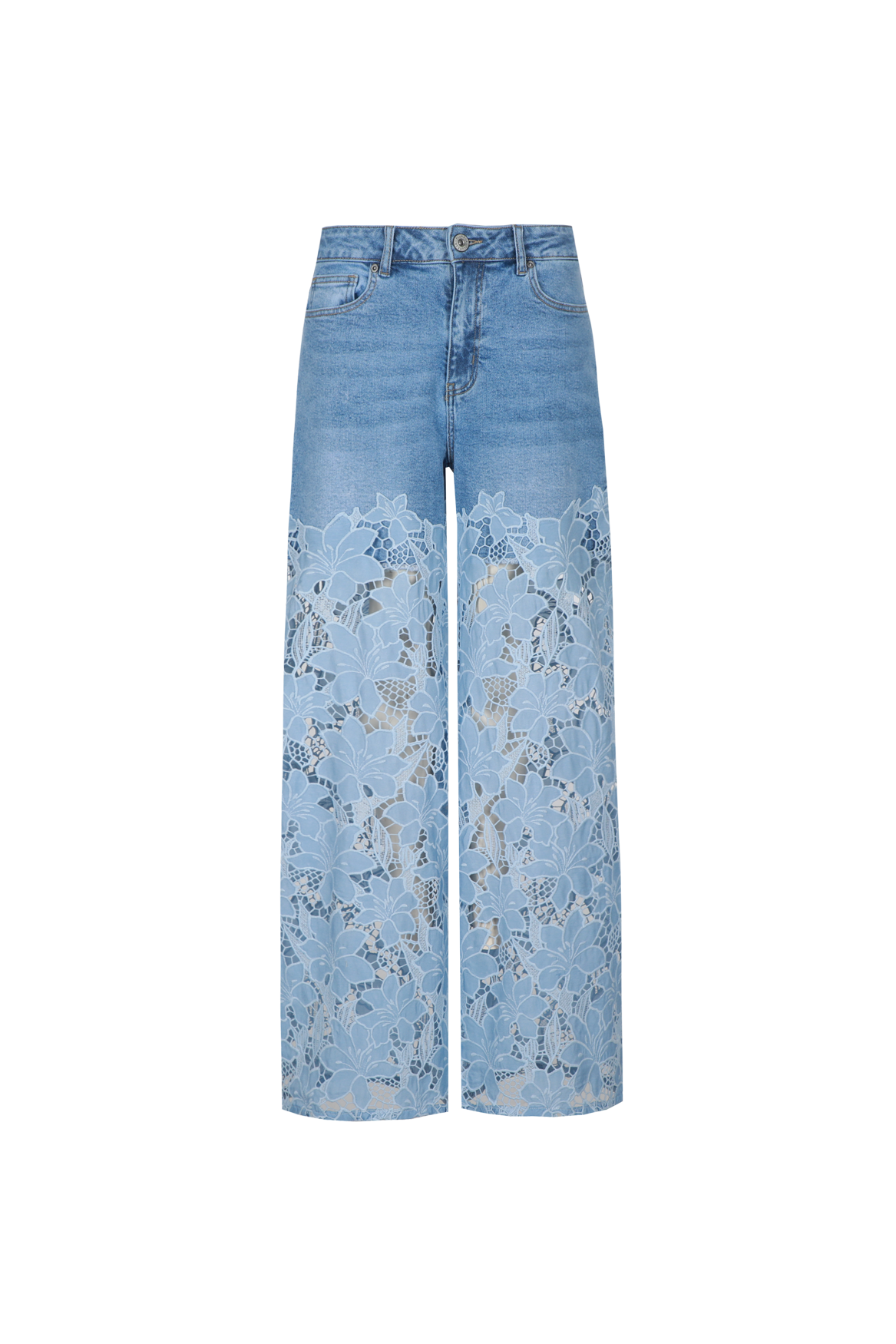 Fluresk jeans met kant blauw ella pants mid blue denim