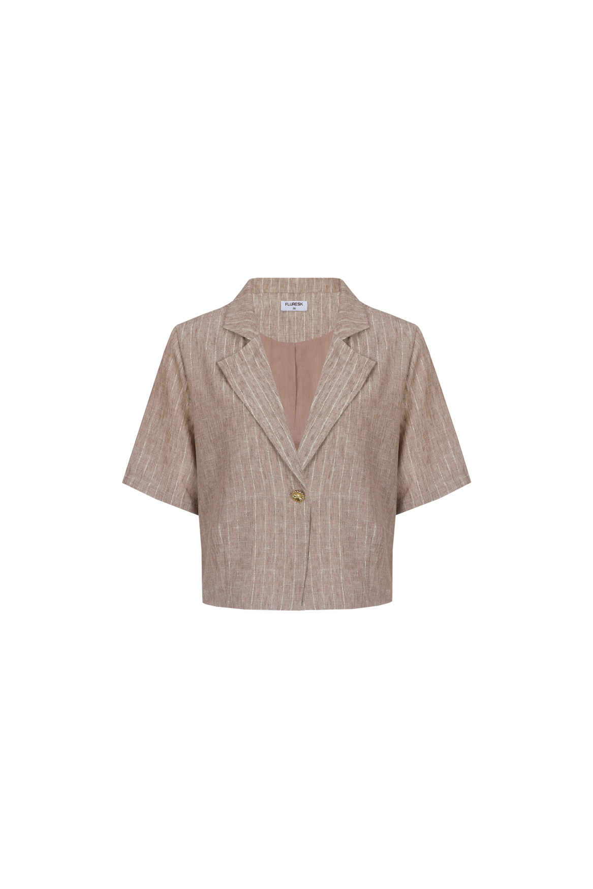 Fluresk blazer beige met lurex zand model Jodi walnut