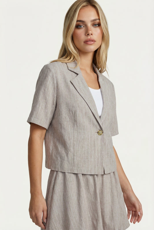 Fluresk blazer beige met lurex zand model Jodi walnut