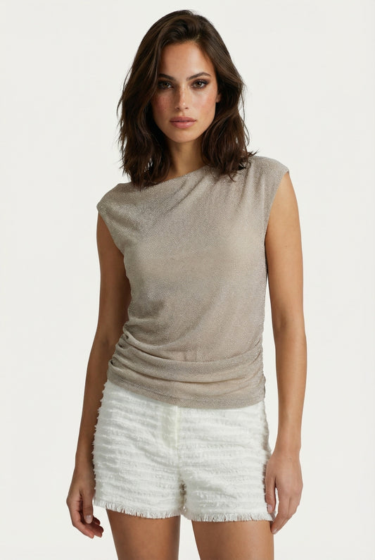 Fluresk top met lurex beige model Kai top walnut
