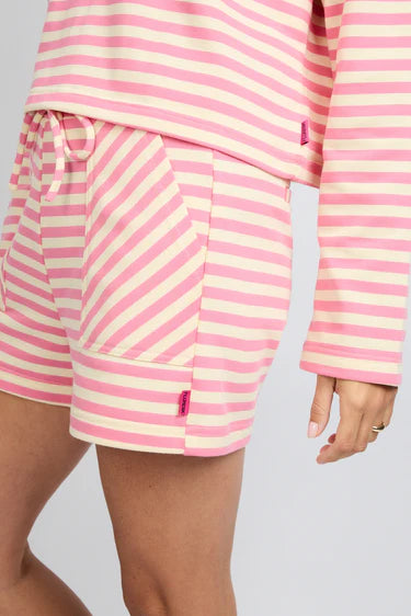 Fluresk polo sweater gestreept model Arelis roze offwhite strepen lip gloss