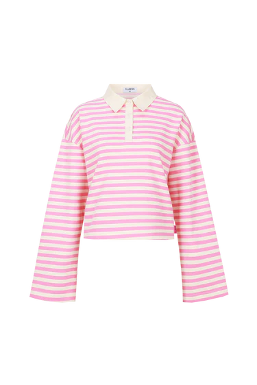 Fluresk polo sweater gestreept model Arelis roze offwhite strepen lip gloss