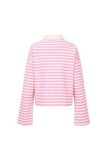 Fluresk polo sweater gestreept model Arelis roze offwhite strepen lip gloss